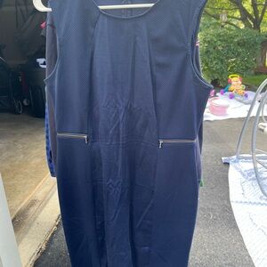 New York & Company Navy Midi Dress with Zipper Accents